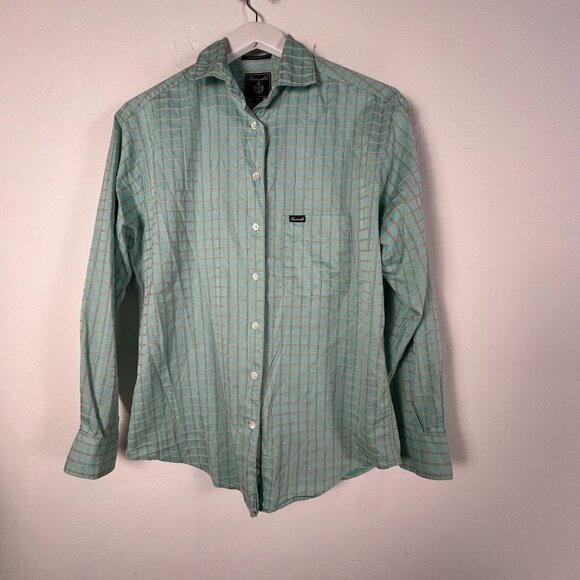 Faconnable Mens Green Windowpane Button-Up Long Sleeve Shirt Small Cotton Casual - Picture 1 of 7